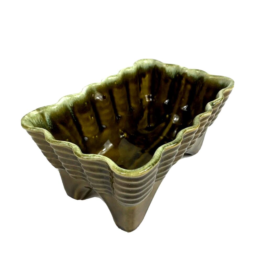 Vtg MCM Planter Green Drip Glaze footed Retro Cookson Pottery USA Roseville Ohio